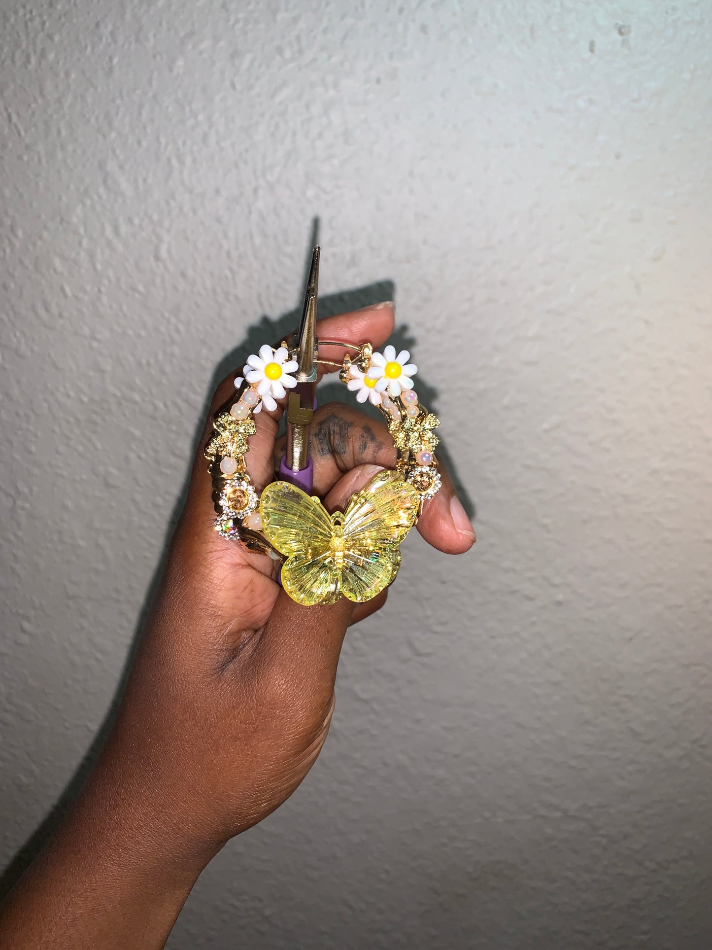 Daisy and Gold Butterfly Earrings