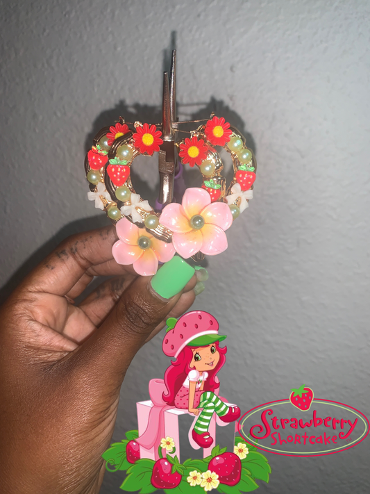 Strawberry Shortcake Bamboo Hoop Earrings with White Pearls